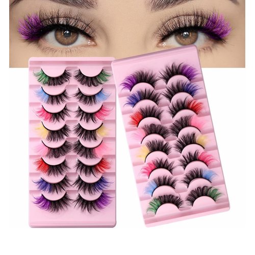 Leilanis Beauty Colorful False Eyelashes, 8 Pairs Mixed Faux Mink Fluffy Lashes, Long Eyelash Extensions