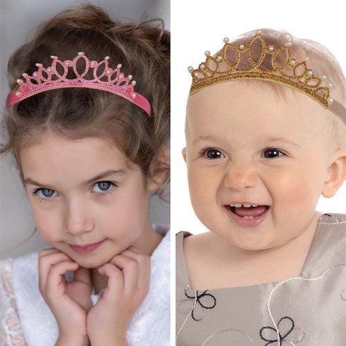 CURASA Elastic Headbands for Girls Glitter Tiara Headband for Baby Girls Head Bands Rhinestone Birthday Head Band for Girls Toddler Princess Crown Headband Kids Hairband Children Hair Accessories