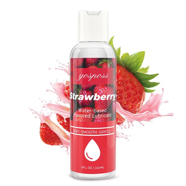 YOSPOSS Strawberry Flavored Water-Based Lubricant, Silky Smooth Personal Lube for Women, Men and Couples, Sugar-Free, Non-Staining, Condom-Safe & Toy-Friendly, 8 Fl Oz