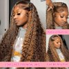 aliluner 28 inch Highlight Lace Front Wigs Human Hair 200% Density Deep Wave Ombre Honey Blonde 4/27 13x6 HD Transparent Lace Front Wigs Human Hair For Women Curly Lace Frontal Wigs