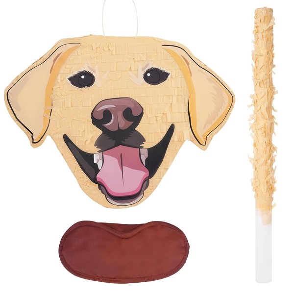 Golden Retriever Piñata - Small Dog Piñata with Blindfold and Bat for Kids Puppy Dog Theme Birthday Party Game Decorations(Small Size 15.7”x12”x3”)