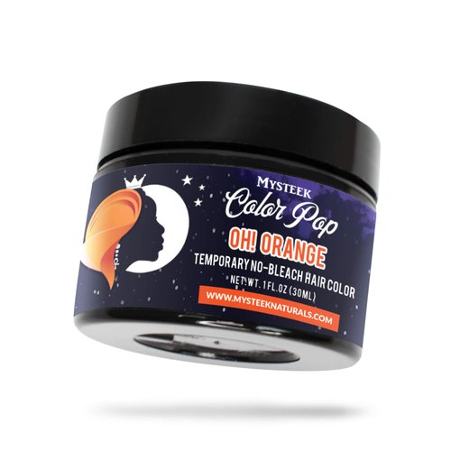 Mysteek Color Pop Temporary Hair Color for Dark Hair or Light Hair, Natural Hair Coloring with No Hair Bleach, Wash Out Hair Color, Mysteek Naturals (1 Fl Oz, OH! Orange)