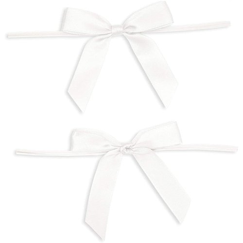 Juvale 100-Pack Twist Tie Bows for Crafts, Pre-Tied Satin Ribbon for Gift Wrap Bags, Party Favors, Baked Goods, Cookies, Mini Bowties for Hair Decorations (2.5x3 in, White)
