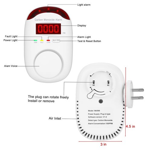 Koabbit Carbon Monoxide Detector - Plug in CO Level Monitor Alarm with Digital Display Sound & Light Warning for Home/Apartments/Hotel,Accurate & Easy to Install (White)