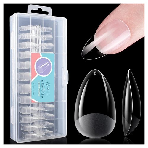 Gelike EC Short Almond Nail Tips: Soft Gel X False Nail Tips Full Cover for Nail Extensions - Acrylic Nails Professional Clear Gelly Tips Preshaped PMMA, 12 Sizes, 240PCS