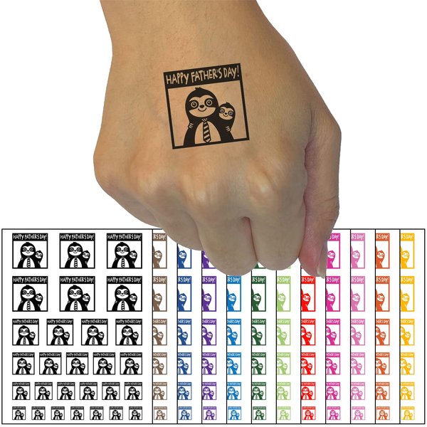 Sloth Happy Father's Day with Kid Temporary Tattoo Water Resistant Fake Body Art Set Collection - Hot Pink (One Sheet)