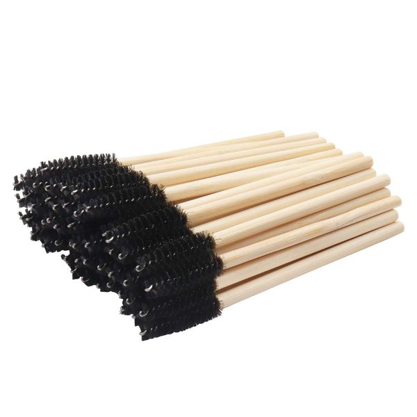 Mekupeu 100 Pack Eyelash Mascara Wands Disposable Eco-friendly Bamboo Handle Makeup Brushes Eye Lash Extension Tool Kit, Black