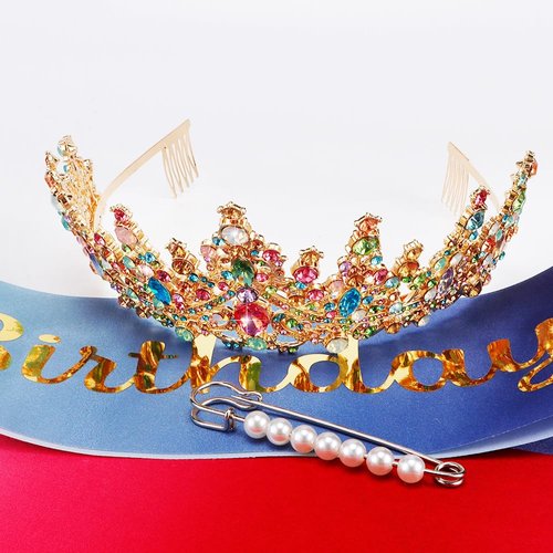 TOBATOBA It's My Birthday Sash Birthday Tiara and Crown for Women Girls Mermaid Birthday Girl Sash and Tiara Set Crystal Princess Tiara Queen Crown Quinceanera Crown Birthday Decoration Birthday Gift