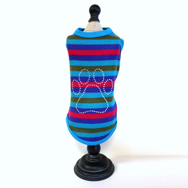 Alphadog Series Paw Rhinestone Stripe Tank top T-Shirt for Your Dog or Cat (S, Blue/Pink)