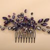 Teyglen Rhinestone Wedding Headpieces Bridal Purple Crystal Hair Comb Hair Accessories for Bride Handmade Red Black Blue Hair Pieces for Women Girls