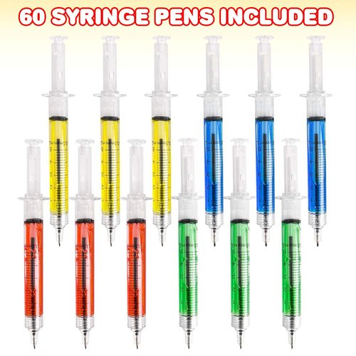 ArtCreativity Syringe Pens for Kids - Bulk Pack of 60 - Retractable Fun Assorted Color Pens for Nurse Party Favors, Goodie Bag Fillers, Cool Nursing Student School Supplies - for Boys and Girls