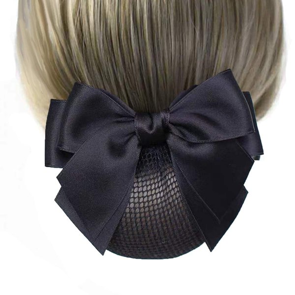 Women Barrette With Net,Ribbon Barrette Snoods,Professional Bun Covers For Women Hair, Black Bun Net Hair Tie, Hair Bows With Snood, Hair Bow Chignon With Clip，Black