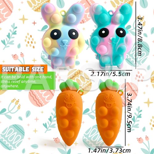 4PCS Easter Pop Stress Balls Fidget Toys, 3D Bunny + Carrot Push Bubble Sensory Balls Fidget Toy, Soft Silicone Squeeze Toys for Kids Adults Stress Relief Party Favors