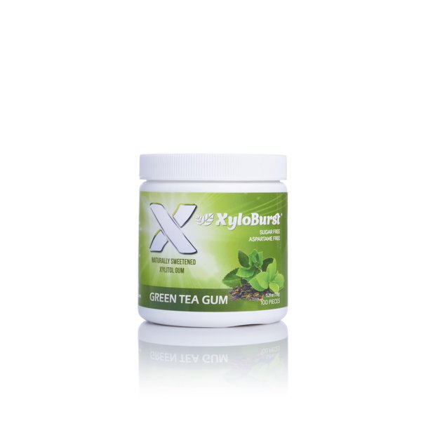 XyloBurst Gum | Xylitol Chewing Gum | Sugar Free, Gluten Free, Keto Friendly | Aspartame Free Gum For Oral Health | Green Tea | 100-Count Jar