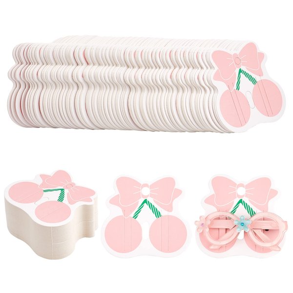 NBEADS 200 Pcs Hair Clip Display Cards, Cherry Shape Clips Display Cards Hairpin Display Pink Paper Cards for Hair Barrettes Accessories