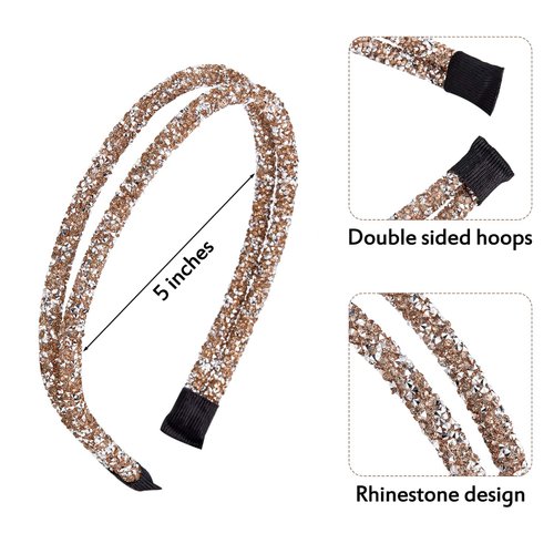 WILLBOND 4 Pieces Rhinestone Hair Band Double Crystal Side Hair Band Imitation Diamond Crystal Hoop Headband Thin Headband for Women Girls Hair Accessory