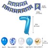 7th Birthday Decorations Blue Gold for Boys Girls, Number 7 Foil Balloons with Happy Birthday Banner for 7 Years Old Birthday Party Supplies Boys and Girls Blue Gold Themed 7th Birthday Party (7th)