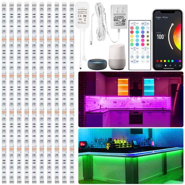 maylit 10 PCS Smart RGB Under Cabinet Lights Kit, Work with Alexa and Google Assistant, App and Remote Control, Music Sync Color Changing, Timer, Dimmable, for Cabinet, Counter, Shelf, Bookcase