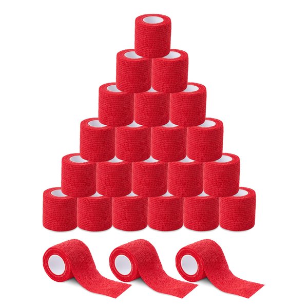 BISIBITA2 Tattoo Sensi Wrap Grip Cover Self Bandage Rolls Sports Adherent Tape 2 inch x 5 Yards, Pack of 24 (Red)