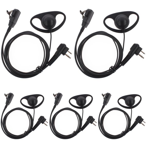 TENQ D Shape Earpiece Headset PTT for Motorola Two Way Radio Walkie Talkie 2pin(5 Packs)