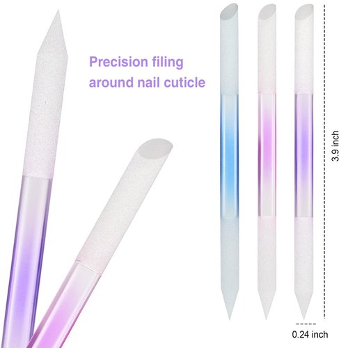 3 Pieces Glass Cuticle Pusher Cuticle Remover Glass Nail File Dual Ended Manicure Pedicure Tools for Nails and Cuticles Care (Pink, Blue, Purple)