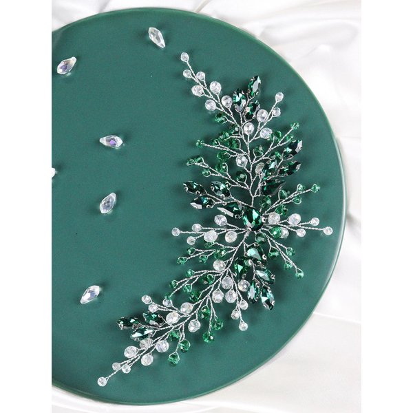 Brihasory Green Bridal Hair Accessories for Women, Elegant Handmade Crystal Headband Wedding Hair Pieces for Brides, Rhinestone Hair Vine for Party Prom Hair Decoration Bridesmaid Gifts