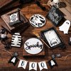 Wonderjune 19 Pcs Halloween Tiered Tray Decor Cute Ghost Tray Decorations Halloween Wooden Signs and Bead Garland Farmhouse Rustic Halloween Decorations for Home Table Party Supplies