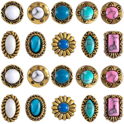 HINZIC 20Pcs Western Nail Charm 3D Vintage Turquoise Daisy Nail Art Rhinestones Blue White Pink Marble Gems Jewel Accessories for Acrylic Nails Women Halloween Wedding Prom Decorations