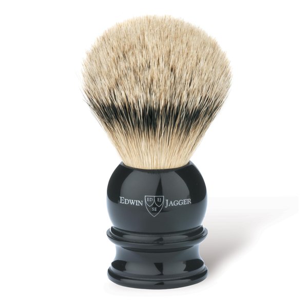 Edwin Jagger 1EJ466 Medium Silver Tip Badger Shaving Brush, Imitation Ebony for use with Shaving Cream or Soap for Men
