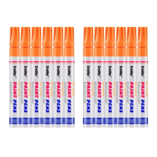 Orange Paint Markers, 12 Pack Oil-Based Waterproof Quick Dry Permanent Paint Pen Set for Rocks Painting, Wood, Fabric, Plastic, Canvas, Glass, Mugs, Metal, Tire, Stone, DIY Craft