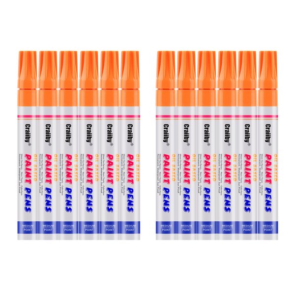 Orange Paint Markers, 12 Pack Oil-Based Waterproof Quick Dry Permanent Paint Pen Set for Rocks Painting, Wood, Fabric, Plastic, Canvas, Glass, Mugs, Metal, Tire, Stone, DIY Craft