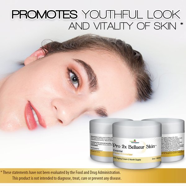 Pro 2x Bellueur Skin Cream - Essential Facial Moisturizer - 2 Month Supply - Moisturizing Anti Aging Cream with Vitamin E & C + Ceramides + Collagen - Improve Wrinkles, Dry Skin, & Uneven Skin Tone