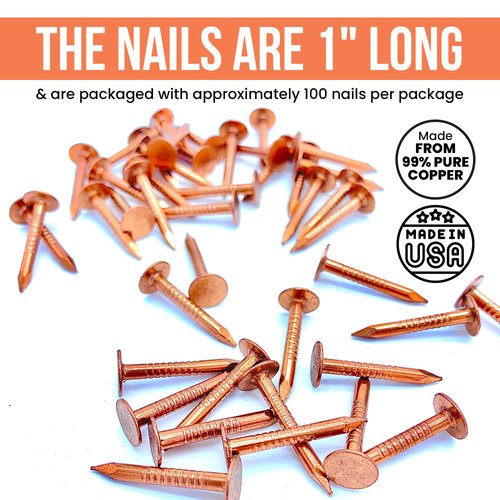 1 Inch Copper Nails Roofing Finish 100 Nails - Solid Pure Copper Slate Spikes Flashing Furniture Boat - Package Includes 100 pieces of The Highest Quality Nails by Dubbs Hardware