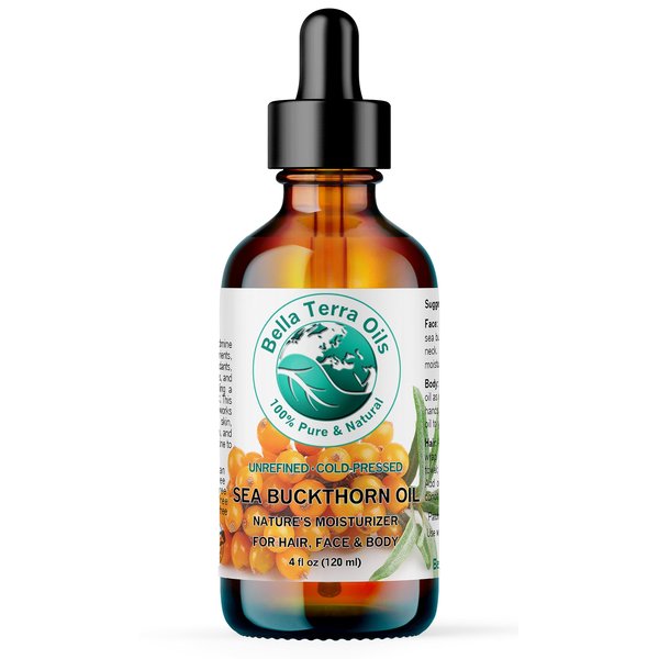 Bella Terra Oils - Organic Sea Buckthorn Oil 2 oz - Dive into Rich Essence of Organic Sea Buckthorn Berry, Packed with Vitamin C, E, & A, Omega-Fatty Acids Delight for Face