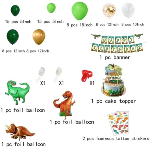 Pfylinqo 83 Pcs Dinosaur Balloons Arch Garland Kit, Jurassic Jungle Theme Party Decoration Decor Green Balloon Garland with Dinosaur and Coconut Tree Foil Balloons for Boys Dinosaur Birthday Party