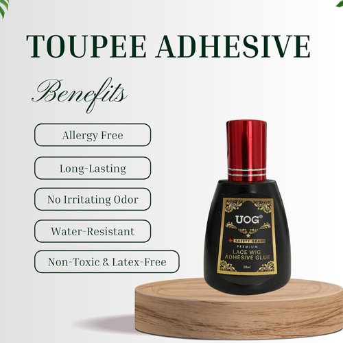 UOG Toupee Adhesive Glue. Allergy-Free, Waterproof, 2-3 Layers (Thin Coatings), 3 (Triple) Times Usage, Around 15-20 Minutes Installation, Strong Hold, Poly and PU Base Toupee, Hairpiece Adhesive.