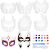 ELCOHO 24 Pieces White Paper Masks Half Face Masquerade Masks DIY Hand Painted Masks with Tether Acrylic Paints Brushes Mardi Gras Masks for Halloween, Cosplay Party