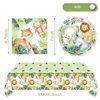 Safari Jungle Baby Shower Plates Set Decorations 20 Plates and 20 Napkins and Tablecloth86‘’ x 51‘’,For Boys and Girls Jungle Animal Theme Birthday Party Supplies