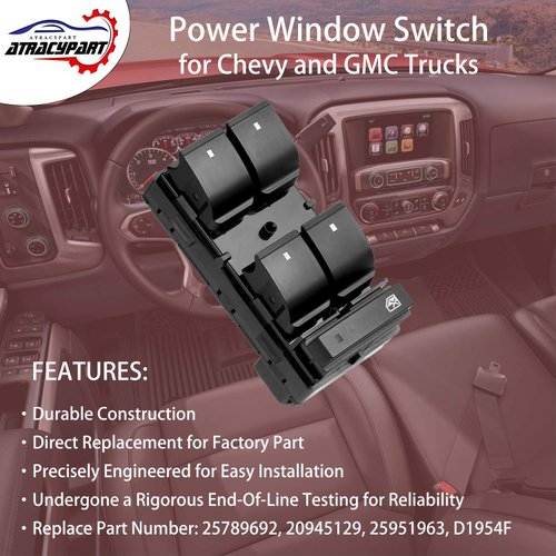 Window Switch Driver Side Master Power Switch - Compatible with 2007-2013 Chevy Silverado Traverse HHR, GMC Sierra Yukon - Replaces# 20945129, 25789692