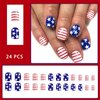 24Pcs 4th of July Press on Nails Short,Independence Day Fake Nails Square False Nails with Red White Stripe American Flag Designs Patriotic Stick on Nails Full Cover Acrylic Nails for Women and Girls