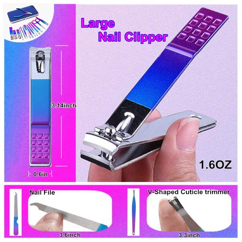 SHICEN Manicure Set, Professional Nail Clippers Kit, Pedicure Care Tools, Professional Women Grooming Kit -Premium Stainless Steel with blue Travel Case Set 15PC Great Gift(Colorful)