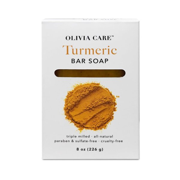 Olivia Care Turmeric Bar Soap -Natural, Vegan & Organic - For Face & Body Exfoliate, Hydrate, Moisturize & Deep Clean - Triple-Milled - Infused with Antioxidants - 8 OZ