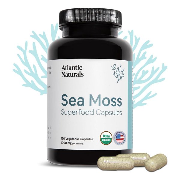 Atlantic Naturals Organic Sea Moss Capsules | Immune System, Thyroid Health, Beautiful Skin and Digestion Supplement | 120 Irish Sea Moss Capsules | Better Than Sea Moss Gel and Sea Moss Powder
