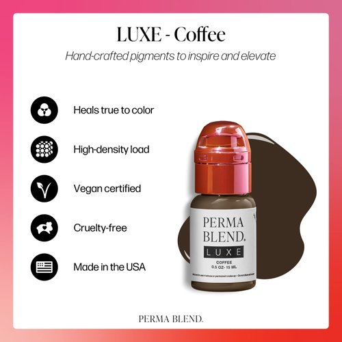Perma Blend Luxe - Coffee - Microblading Ink for Permanent Eyeliner - Professional Tattoo Ink - Brown Tattoo Ink Makeup - Vegan (0.5 oz)