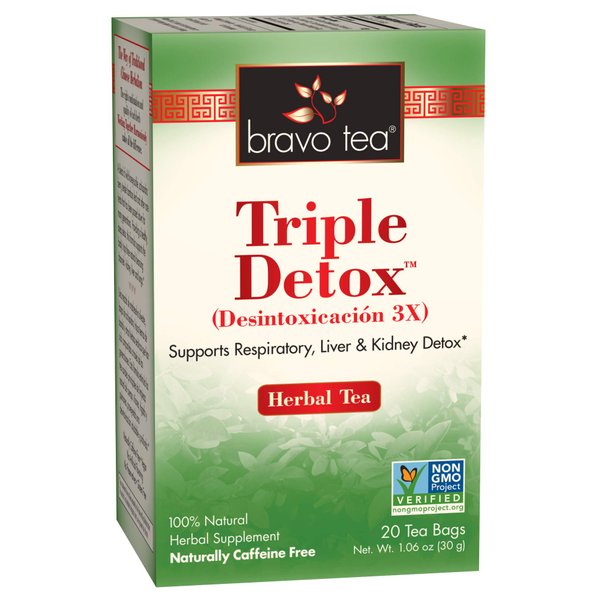 Bravo Tea Triple Detox Herbal Tea Caffeine Free, 20 Tea Bags, 6 Count