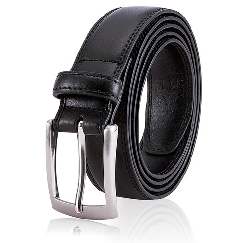 MILORDE Black Leather Belt Men, Fashion & Classic Design for Dress and Causal (Size 38 (Waist 36), Basic Black)