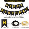 Happy Birthday Banner, Black Gold Birthday Decoration, 16 Pcs 12in Happy Birthday Balloons with 2 Ribbons for Men Women Girls and Boys Birthday Party Decoration