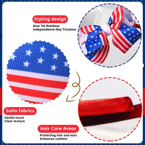 WRBAJIS 4th of July Bow Headband Independence Day Hair Bows Hair Band American Flag Patriotic Hair Accessories for Women Girls Party Favor (Red)