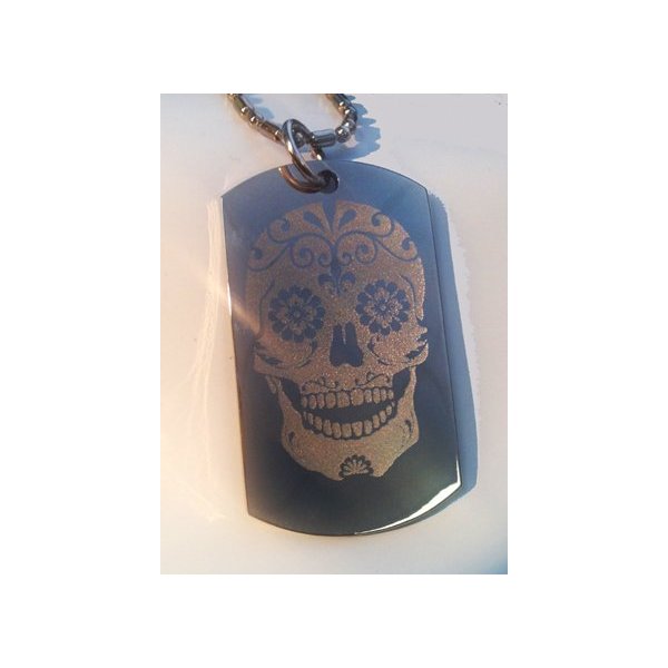 Novelty Sugar Skull Tattoo Logo - Military Dog Tag Luggage Tag Key Chain Metal Chain Necklace