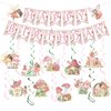 Rngmsi Fairy First Birthday Decorations - Fairy Birthday Party Decorations for Girls Fairy Happy Birthday Banners Mushroom Fairy Hanging Swirls Decor Flower Fairy Birthday Party Decorations Supplies